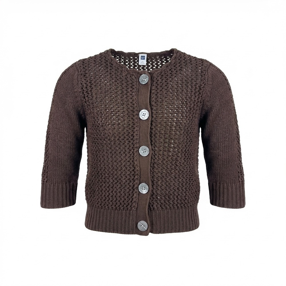 Vintage Gap Open Knit Button Up Crochet Brown Cardigan Sweater Womens M Y2K